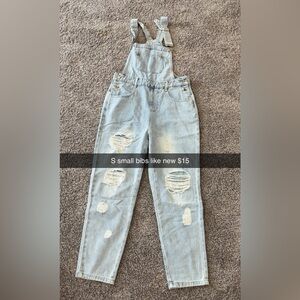Light Blue Distressed Overalls